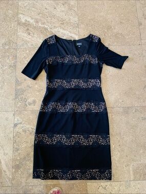 Rafaella Black Midi Dress with Nude Lace Bands